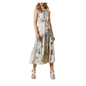 Ted Baker Kahlay Floral Print Smocked Halter Sleeveless White Midi Dress 8